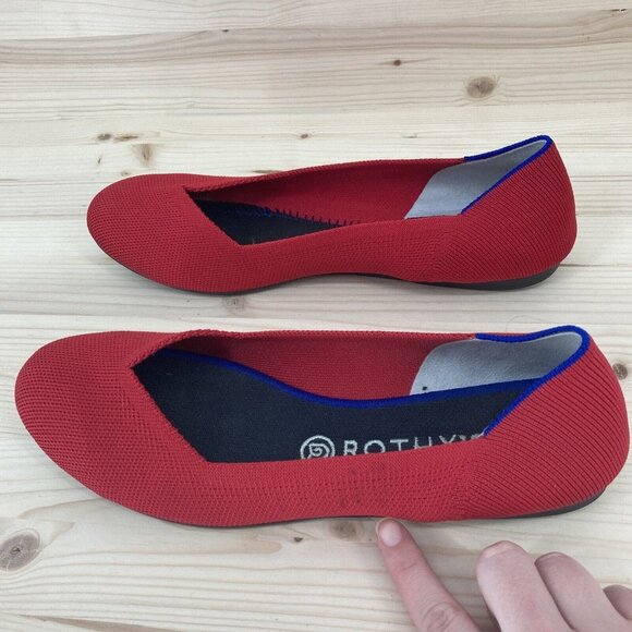 Rothy's Chili Red The Flat Womens Size 9.5 Cap Toe Ballerina Slip On Shoes - Picture 7 of 11